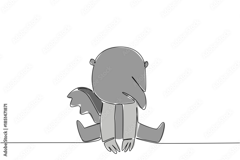 Fototapeta premium Continuous line drawing of a cute baby anteater sitting down for nature wildlife concept. This minimalist animal design represents forest zoo life and a friendly adorable icon style.