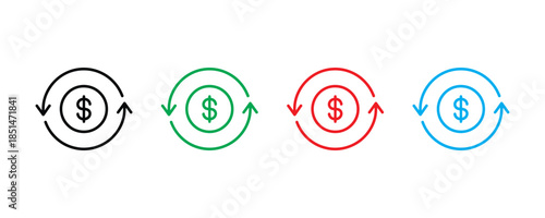 Dollar sign icon set vector on white background. vector illustration.