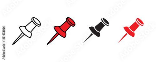 Push pin icon set vector on white background. indicators, labels, tagging, notation symbol. vector illustration.