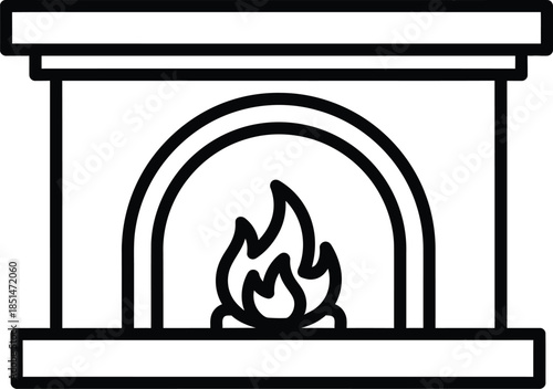 Fireplace Icon with Burning Flame Design for Home Decor