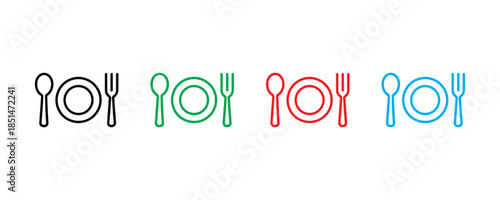 Utensil icon set vector on white background. cutlery, plate, spoon, fork symbol. tableware, flatware, serveware, dishware icon. vector illustration.