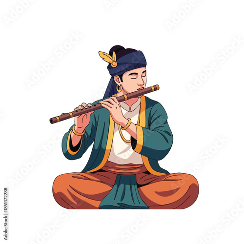 Traditional Musician Playing Flute Cultural Performance Art