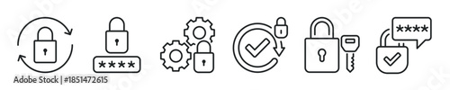 Lock Security System thin line icon set. Web minimal editable stroke icons