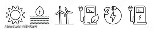 Renewable Energy thin line icon set. Web minimal editable stroke icons
