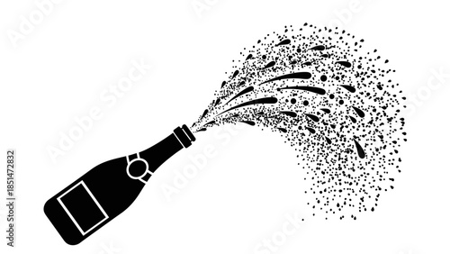 Champagne bottle popping with sparkling splash, celebrating a festive and joyous occasion.