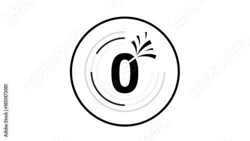 Minimalist zero countdown timer icon with splash effect, representing a fresh start or new beginning.