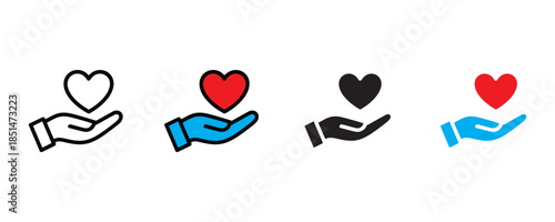 Hand with love icon set vector on white background. volunteer, generosity, empathy symbol. vector illustration.