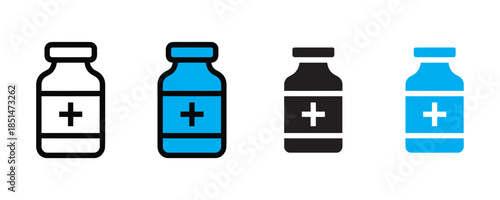 Medicine bottle icon set vector on white background. pharmacy, drugs, pharmaceutical symbol. vector illustration.