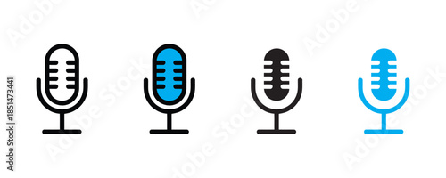 Microphone icon set vector on white background. podcast, audio, recording, voice, sound symbol. vector illustration.