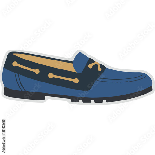 Blue Leather Boat Shoe with Tan Accents - Isolated Vector Graphic