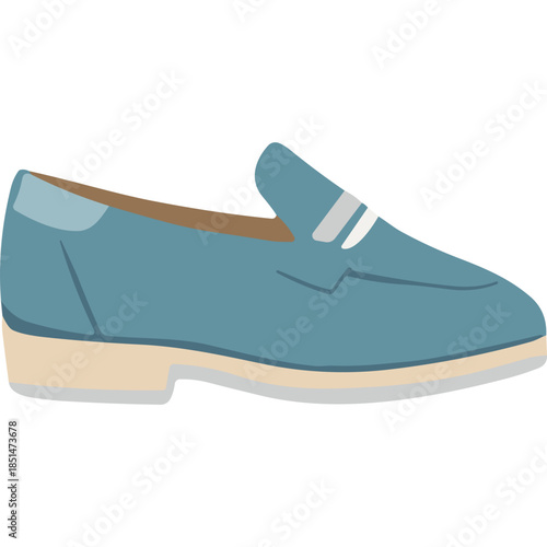 Blue Leather Loafer Shoe with White Stripes - Flat Vector Illustration