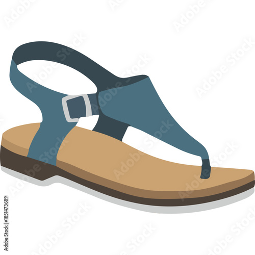Blue Leather Thong Sandal with Ankle Strap - Vector Illustration