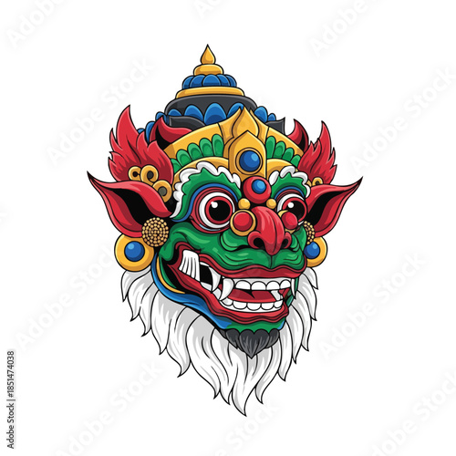 Traditional Balinese Barong Mask Vector Illustration Isolated
