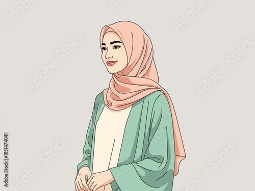 A young Muslim woman wearing a hijab and modest clothing.