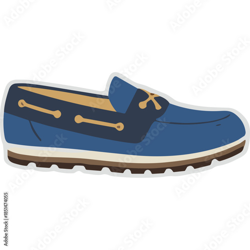 Blue Suede Boat Shoe with Tan Accents - Vector Illustration