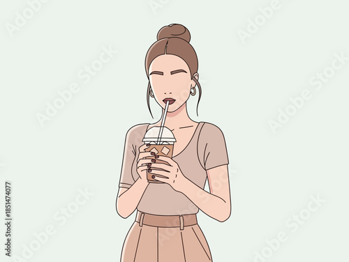 Young Woman Enjoying a Refreshing Beverage.