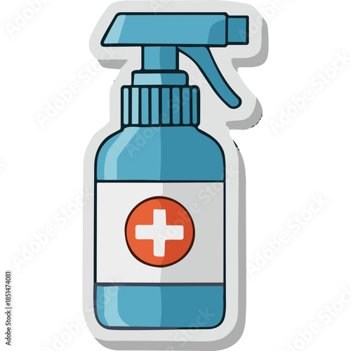 Blue Spray Bottle with Red Cross Icon - Sanitizer Clipart