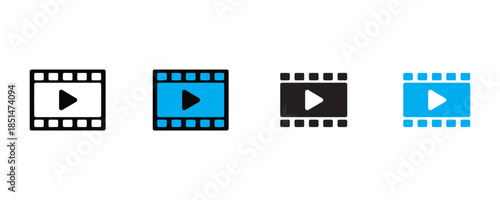 Play button film strip icon set vector on white background. vector illustration.