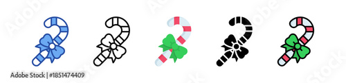 Candy Cane Icon Multi Style Illustration	