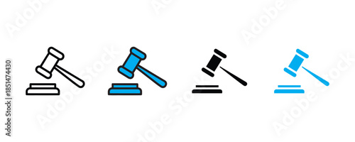 Judge gavel icon set vector on white background. judiciary symbol. lawyer icon. vector illustration.