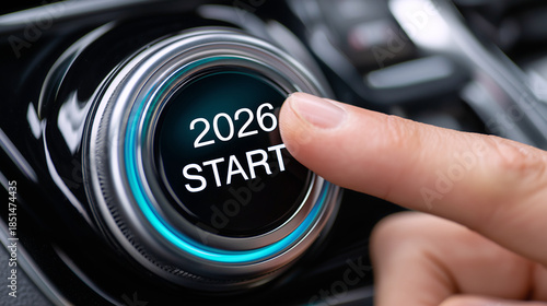 Finger Pressing 2026 Start Button Symbolizing New Beginnings and Fresh Start