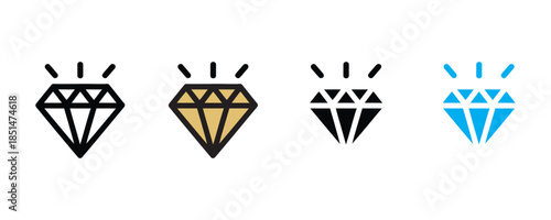 Daimond icon set vector on white background, jewelry, gems symbol. premium quality icon. vector illustration.