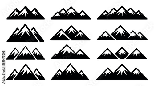 Mountain landscape icons snow-capped peaks nature travel vector
