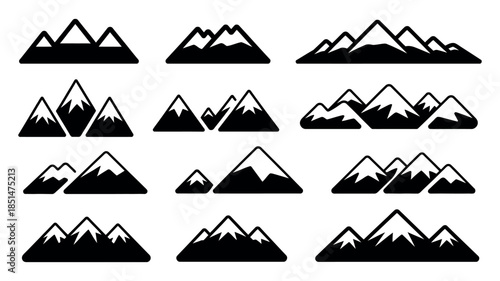 Mountain landscape icons adventure hiking outline scenery symbol