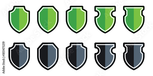 Protective shield icon set.