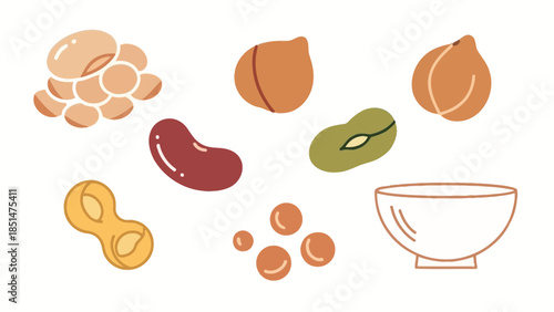 Variety of legumes in bowl: A collection of various legumes arranged in a bowl, showcasing the diversity of a healthy diet, perfect for illustrations related to nutrition.