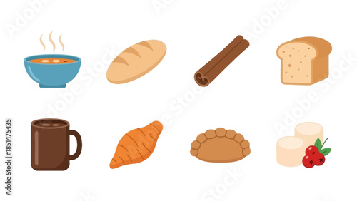 Culinary Delights: A collection of warm and inviting dishes, from a steaming bowl of soup to freshly baked bread.