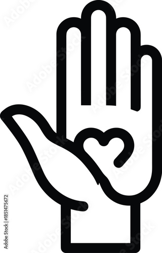 Helping Hand with Heart Icon Illustration Representing Care, Support, Charity, and Humanitarian Aid in Minimal Black Line Style for Social and Medical Design