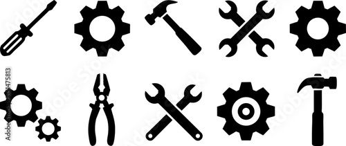 Tools and Construction Icons Set Gear Hammer Wrench Repair and Maintenance