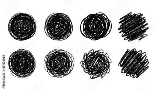 Abstract Black Scribble Circles and Hatching Textures background