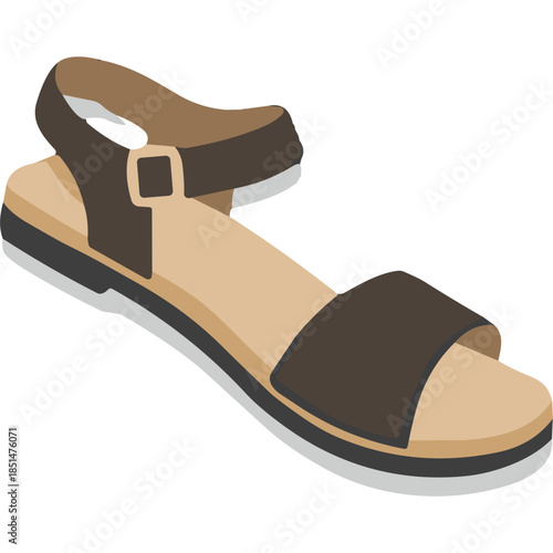 Brown Flat Ankle Strap Sandal - Vector Illustration