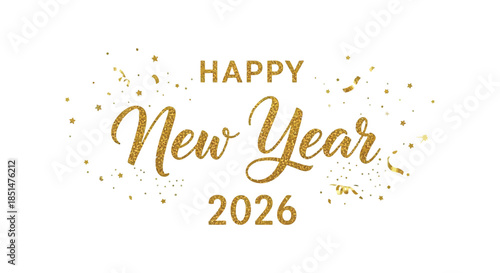 Golden new year 2026 typography with sparkling glitter effects and celebratory text design