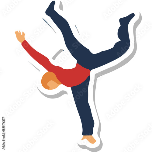 Breakdancer performing handstand with split legs, flat design