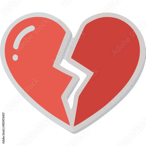 Broken Heart Icon - Red, Cracked Symbol