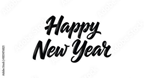 A stylish hand lettered design showcasing the celebratory phrase happy new year in black ink