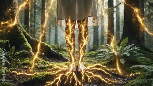 Electricity Discharge in Forest Environment for Dynamic Visual Effect.