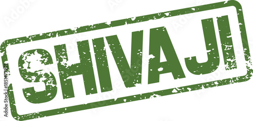 Distressed green rectangular rubber stamp with the bold uppercase word SHIVAJI clearly visible