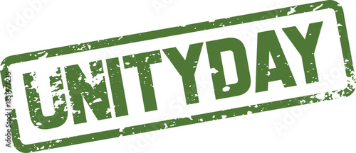 Green textured UNITYDAY rubber stamp for celebrations promoting collective harmony and shared purpose