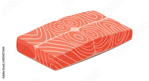 A fresh, raw salmon fillet showing its vibrant pink color and characteristic marbling, illustrated in a vector style for culinary use.