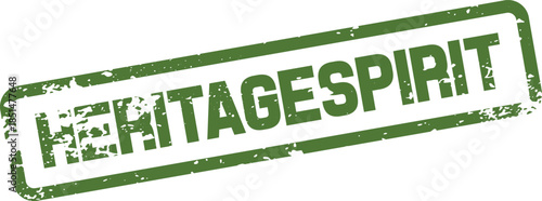 Green textured rubber stamp displaying the powerful term Heritagespirit on a clean white backdrop
