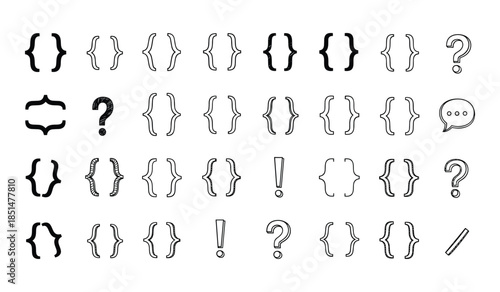 Hand Drawn Braces Question Marks Exclamation Marks Speech Bubble Icons bracket curly brace
