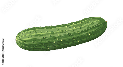 A detailed and realistic vector illustration of a fresh, green, bumpy cucumber, isolated on a white background for food designs.