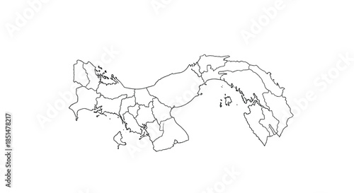 A simple black outline map of the country of Panama showing the borders of its internal provinces on a white background.