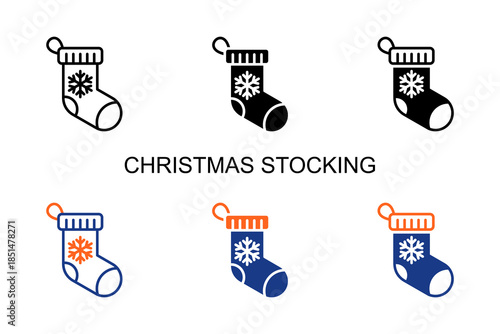 Christmas Stocking Icon Multi Style Vector Illustration