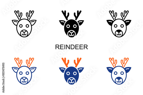 Reindeer Icon Multi Style Vector Illustration