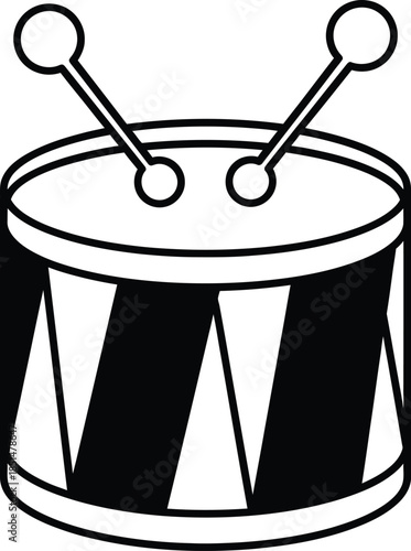 Black and White Drum Illustration with Drumsticks